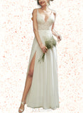 Marcia A-Line V-neck Floor-Length Chiffon Lace Wedding Dress UKP0017672