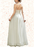 Marcia A-Line V-neck Floor-Length Chiffon Lace Wedding Dress UKP0017672