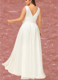 Lana A-Line V-neck Floor-Length Chiffon Wedding Dress With Pleated UKP0017673