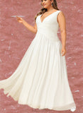 Lana A-Line V-neck Floor-Length Chiffon Wedding Dress With Pleated UKP0017673