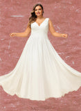 Lana A-Line V-neck Floor-Length Chiffon Wedding Dress With Pleated UKP0017673