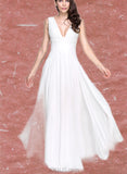 Lana A-Line V-neck Floor-Length Chiffon Wedding Dress With Pleated UKP0017673