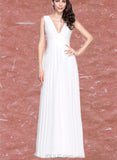 Lana A-Line V-neck Floor-Length Chiffon Wedding Dress With Pleated UKP0017673