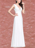 Lana A-Line V-neck Floor-Length Chiffon Wedding Dress With Pleated UKP0017673