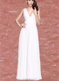 Lana A-Line V-neck Floor-Length Chiffon Wedding Dress With Pleated UKP0017673