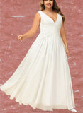 Lana A-Line V-neck Floor-Length Chiffon Wedding Dress With Pleated UKP0017673