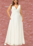 Lana A-Line V-neck Floor-Length Chiffon Wedding Dress With Pleated UKP0017673