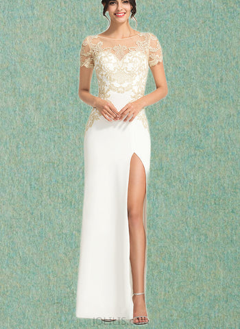 Mireya Sheath/Column Scoop Floor-Length Lace Stretch Crepe Wedding Dress UKP0017674