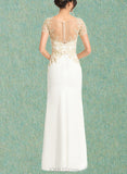 Mireya Sheath/Column Scoop Floor-Length Lace Stretch Crepe Wedding Dress UKP0017674