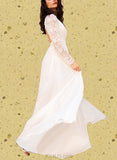 Cynthia A-Line V-neck Floor-Length Chiffon Lace Wedding Dress UKP0017676