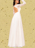 Cynthia A-Line V-neck Floor-Length Chiffon Lace Wedding Dress UKP0017676