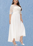 Elizabeth A-Line Scoop Asymmetrical Chiffon Lace Wedding Dress With Beading Sequins UKP0017677