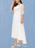 Elizabeth A-Line Scoop Asymmetrical Chiffon Lace Wedding Dress With Beading Sequins UKP0017677