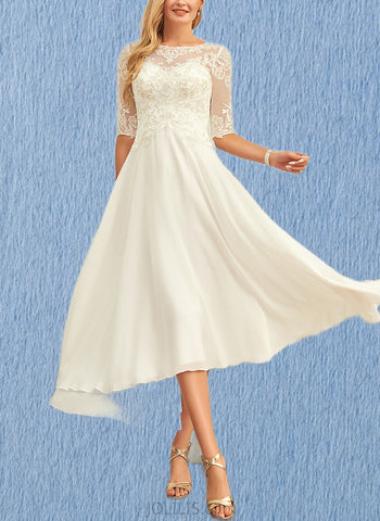 Elizabeth A-Line Scoop Asymmetrical Chiffon Lace Wedding Dress With Beading Sequins UKP0017677