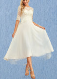 Elizabeth A-Line Scoop Asymmetrical Chiffon Lace Wedding Dress With Beading Sequins UKP0017677