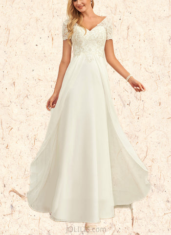 Susan A-Line V-neck Floor-Length Chiffon Wedding Dress UKP0017678