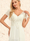 Susan A-Line V-neck Floor-Length Chiffon Wedding Dress UKP0017678