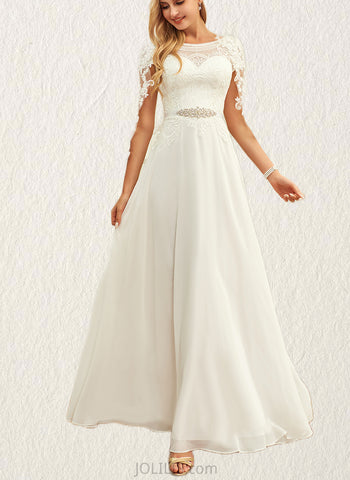 Alissa Scoop Floor-Length Chiffon Lace Wedding Dress With Sequins UKP0017679