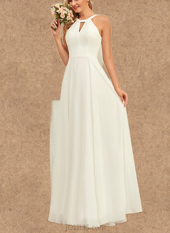 Alisa A-Line Scoop Floor-Length Chiffon Wedding Dress UKP0017680