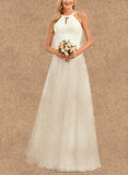 Alisa A-Line Scoop Floor-Length Chiffon Wedding Dress UKP0017680