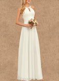 Alisa A-Line Scoop Floor-Length Chiffon Wedding Dress UKP0017680