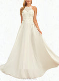 Charlotte A-Line Scoop Floor-Length Chiffon Lace Wedding Dress UKP0017681