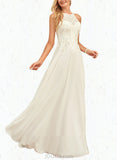 Charlotte A-Line Scoop Floor-Length Chiffon Lace Wedding Dress UKP0017681