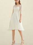 Genesis A-Line Scoop Knee-Length Chiffon Lace Wedding Dress With Sequins UKP0017683