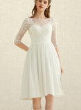 Genesis A-Line Scoop Knee-Length Chiffon Lace Wedding Dress With Sequins UKP0017683