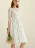 Genesis A-Line Scoop Knee-Length Chiffon Lace Wedding Dress With Sequins UKP0017683