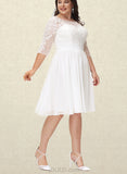 Genesis A-Line Scoop Knee-Length Chiffon Lace Wedding Dress With Sequins UKP0017683