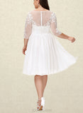 Genesis A-Line Scoop Knee-Length Chiffon Lace Wedding Dress With Sequins UKP0017683