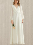 Emery A-Line V-neck Floor-Length Chiffon Wedding Dress UKP0017684