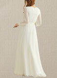 Emery A-Line V-neck Floor-Length Chiffon Wedding Dress UKP0017684