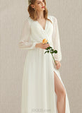 Emery A-Line V-neck Floor-Length Chiffon Wedding Dress UKP0017684