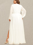 Emery A-Line V-neck Floor-Length Chiffon Wedding Dress UKP0017684