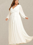 Emery A-Line V-neck Floor-Length Chiffon Wedding Dress UKP0017684