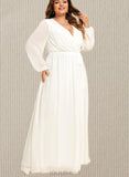 Emery A-Line V-neck Floor-Length Chiffon Wedding Dress UKP0017684