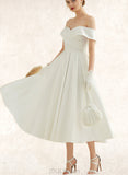 Adalyn A-Line Tea-Length Satin Wedding Dress UKP0017686