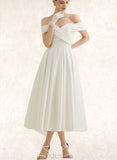 Adalyn A-Line Tea-Length Satin Wedding Dress UKP0017686