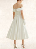 Adalyn A-Line Tea-Length Satin Wedding Dress UKP0017686