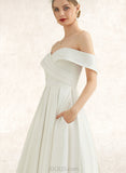 Adalyn A-Line Tea-Length Satin Wedding Dress UKP0017686