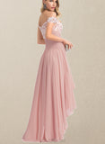 Autumn A-Line Off-the-Shoulder Asymmetrical Chiffon Lace Wedding Dress With Pleated UKP0017687