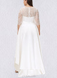 Jaycee A-Line Scoop Asymmetrical Satin Lace Wedding Dress UKP0017689