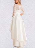 Jaycee A-Line Scoop Asymmetrical Satin Lace Wedding Dress UKP0017689