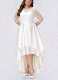 Jaycee A-Line Scoop Asymmetrical Satin Lace Wedding Dress UKP0017689