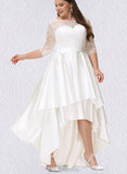 Jaycee A-Line Scoop Asymmetrical Satin Lace Wedding Dress UKP0017689