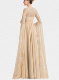 Yesenia A-Line Square Floor-Length Chiffon Lace Wedding Dress With Beading Pleated UKP0017692