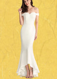 Kayley Trumpet/Mermaid Off-the-Shoulder Asymmetrical Wedding Dress With Cascading Ruffles UKP0017693