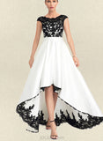 India A-Line Scoop Illusion Asymmetrical Satin Lace Wedding Dress UKP0017695